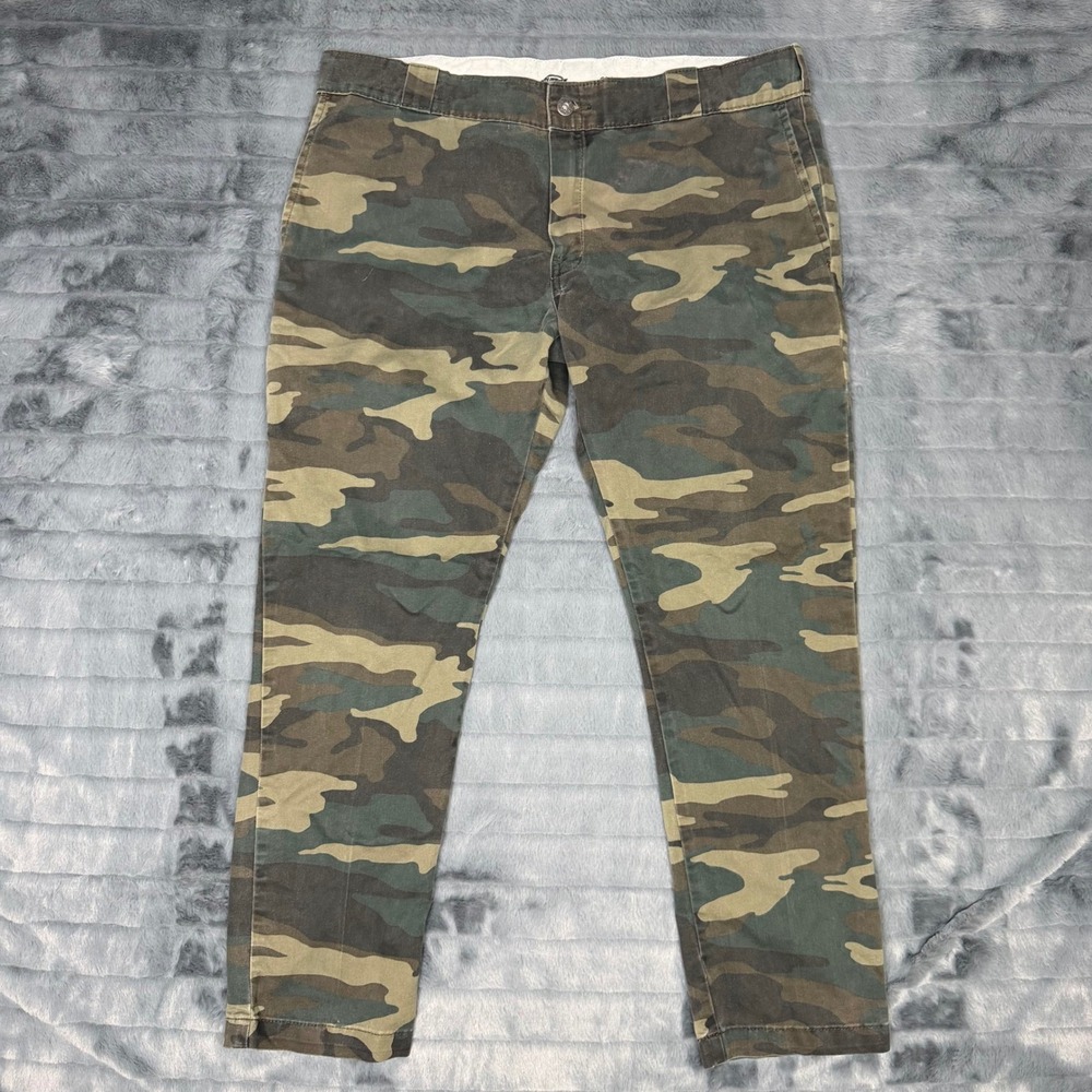 Dickies Mens Skinny Straight Camo Work Pants Chinos 37x28 Woodland Camouflage